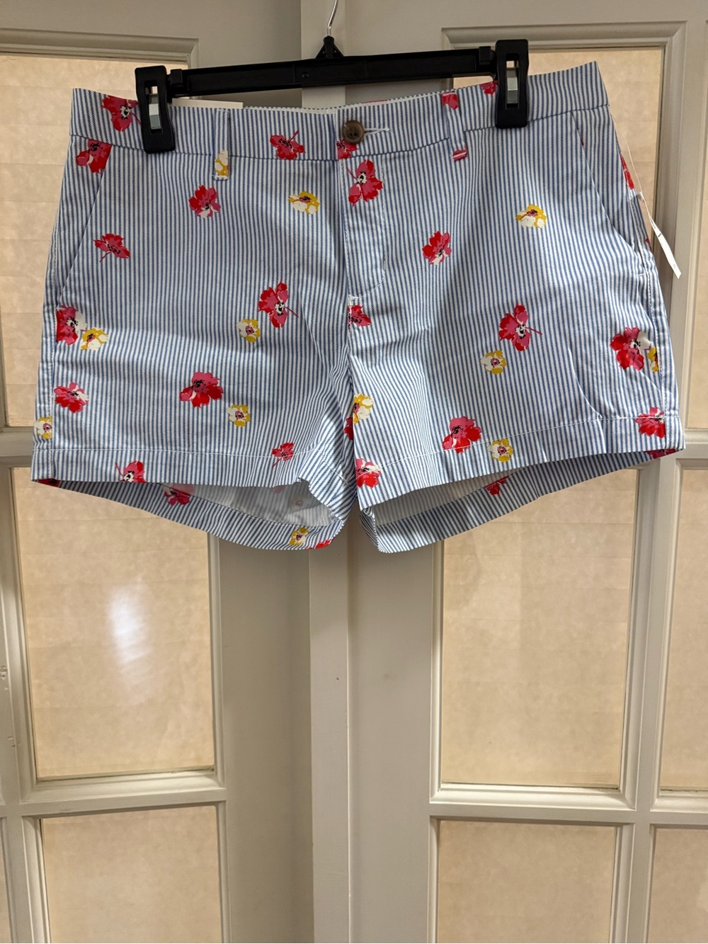 Old Navy Light Blue and White Striped Floral Shorts